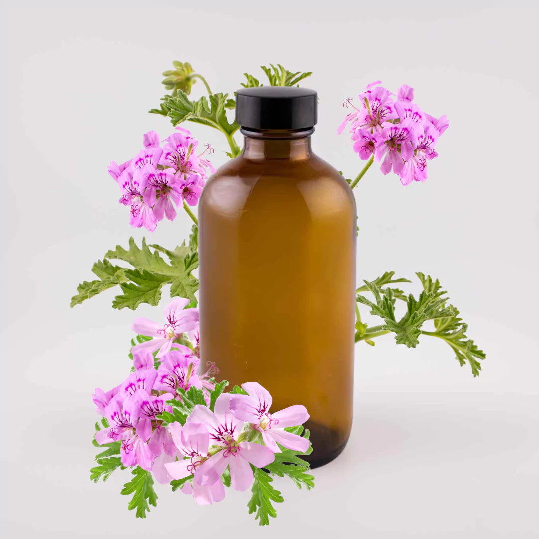 Geranium Essential Oil, 8oz Amber Glass Bottle